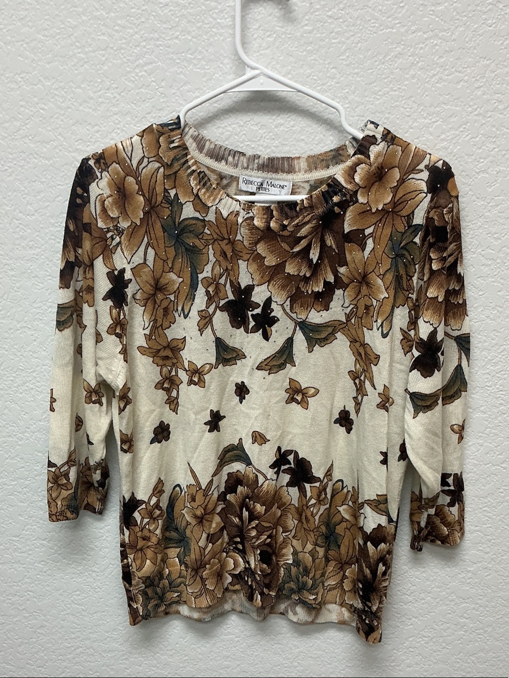 Rebecca Malone Floral Knit Top - Cream, Brown